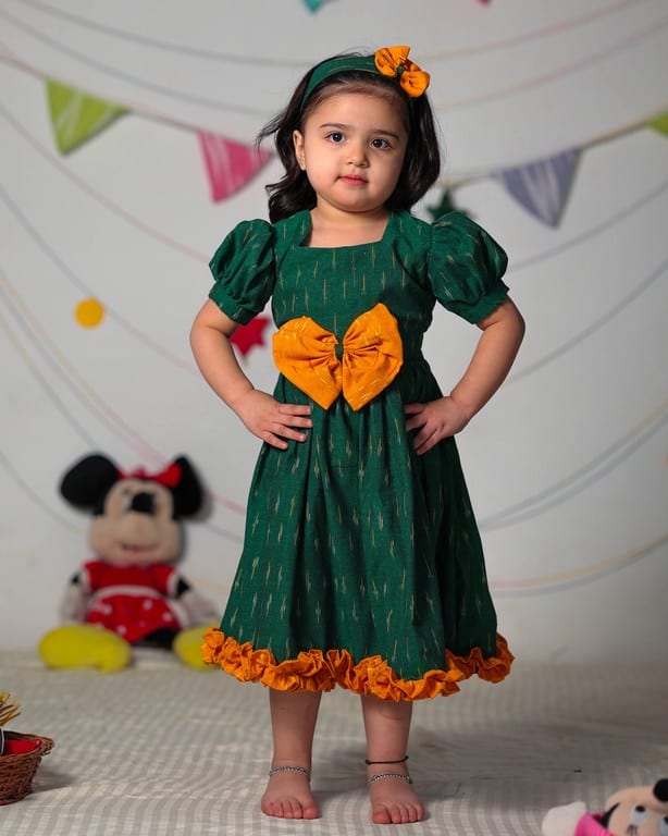 Pickle Green Ikat Kids dress