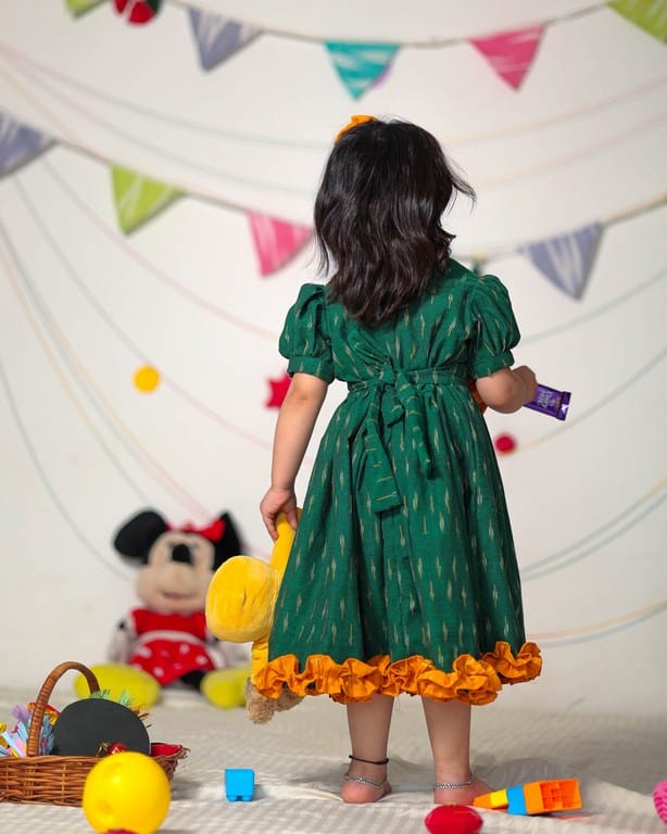 Pickle Green Ikat Kids dress
