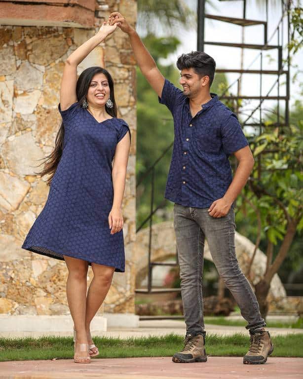 Ink Blue Cutwork Short Dress Couple