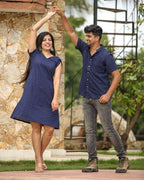 Ink Blue Cutwork Short Dress Couple