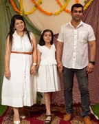 White Cutwork Collared Family Set