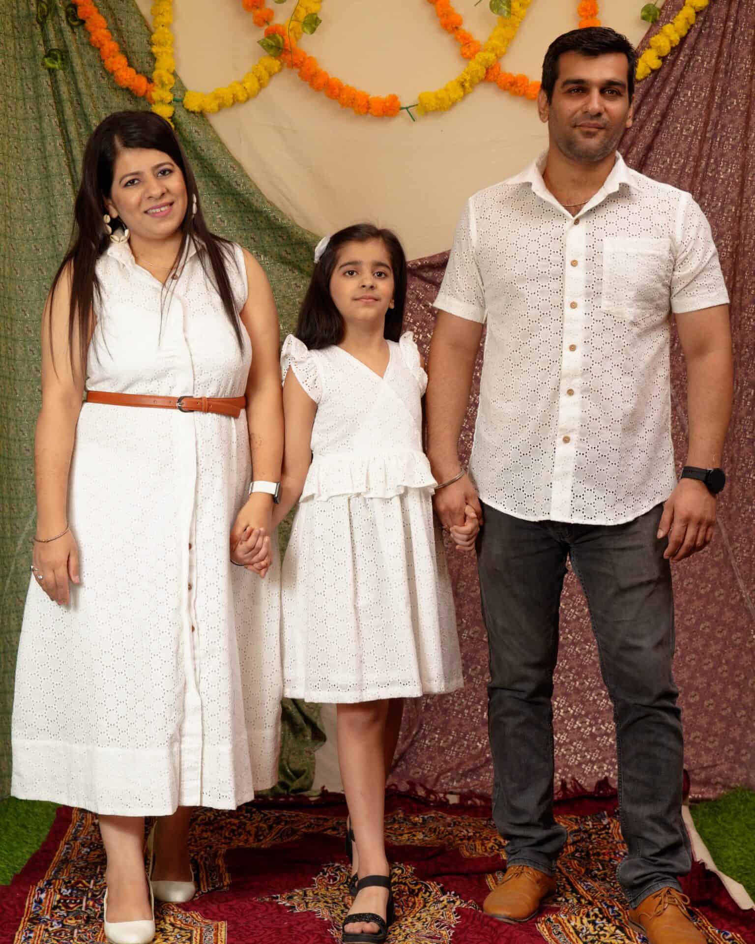 White Cutwork Collared Family Set