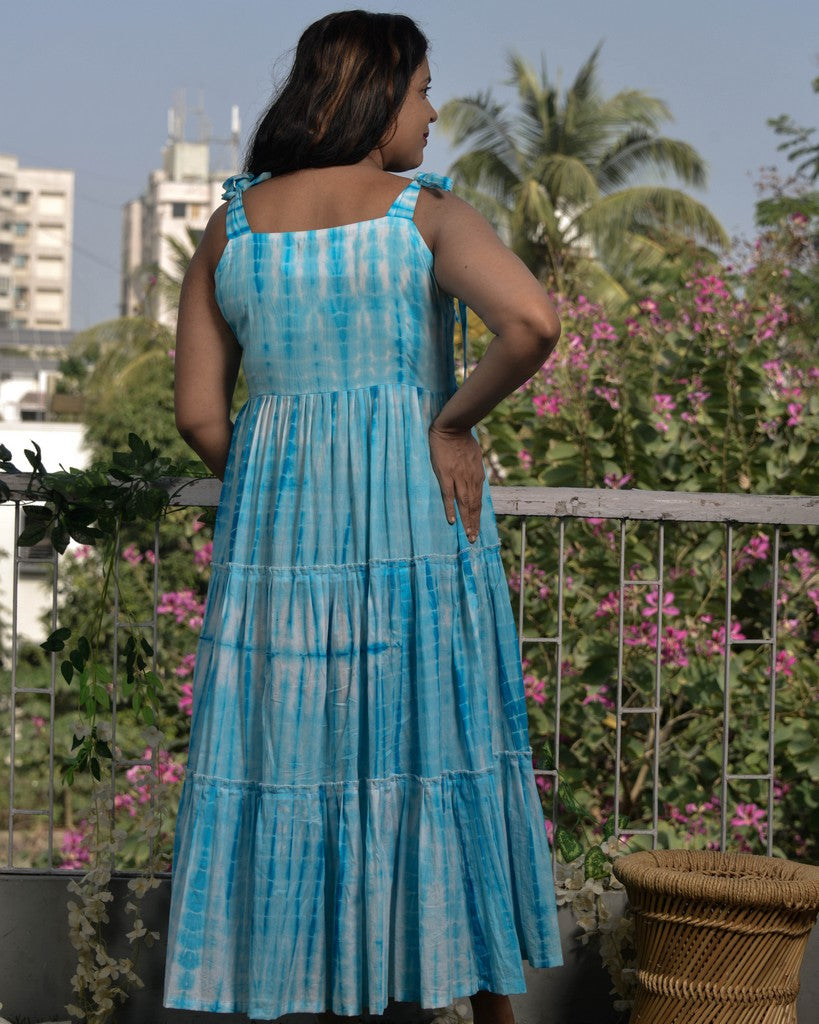 Blue Shibori Tie Up Maternity Dress