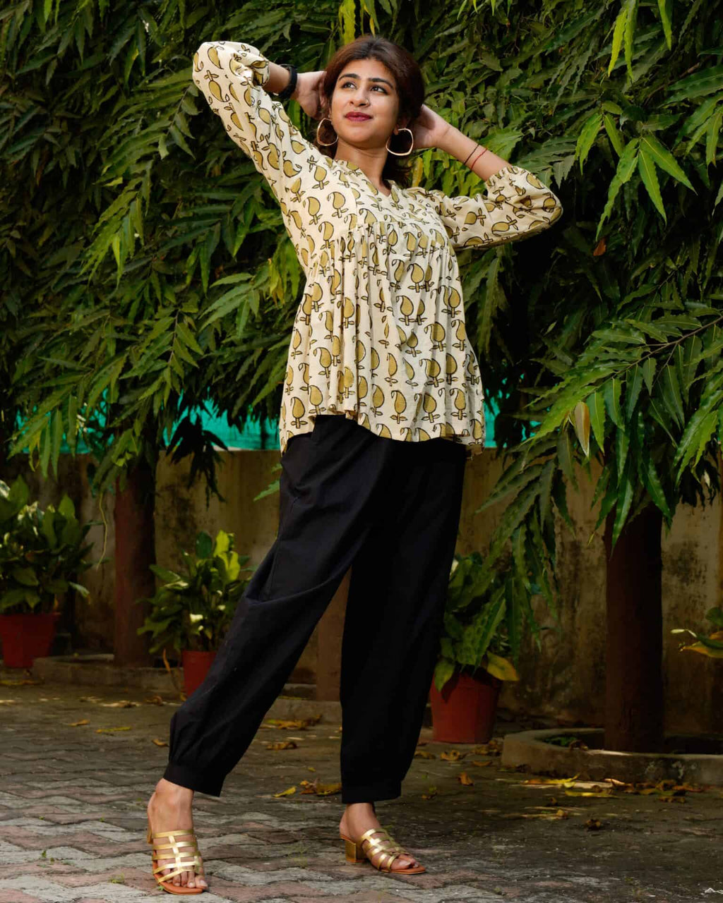 Mustard Block Print Short Kurti