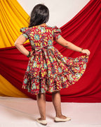 Leafing Red Floral Kids Dress