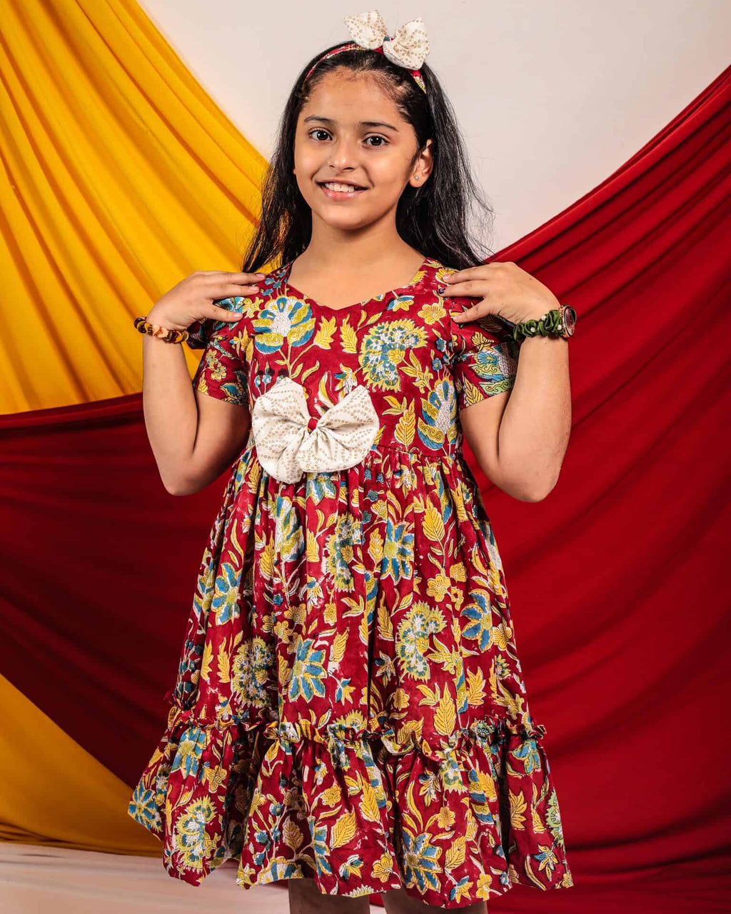 Leafing Red Floral Kids Dress