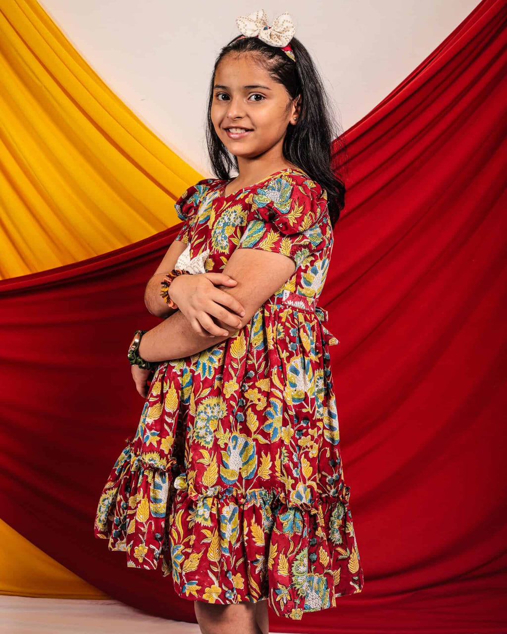Leafing Red Floral Kids Dress