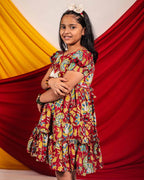 Leafing Red Floral Kids Dress