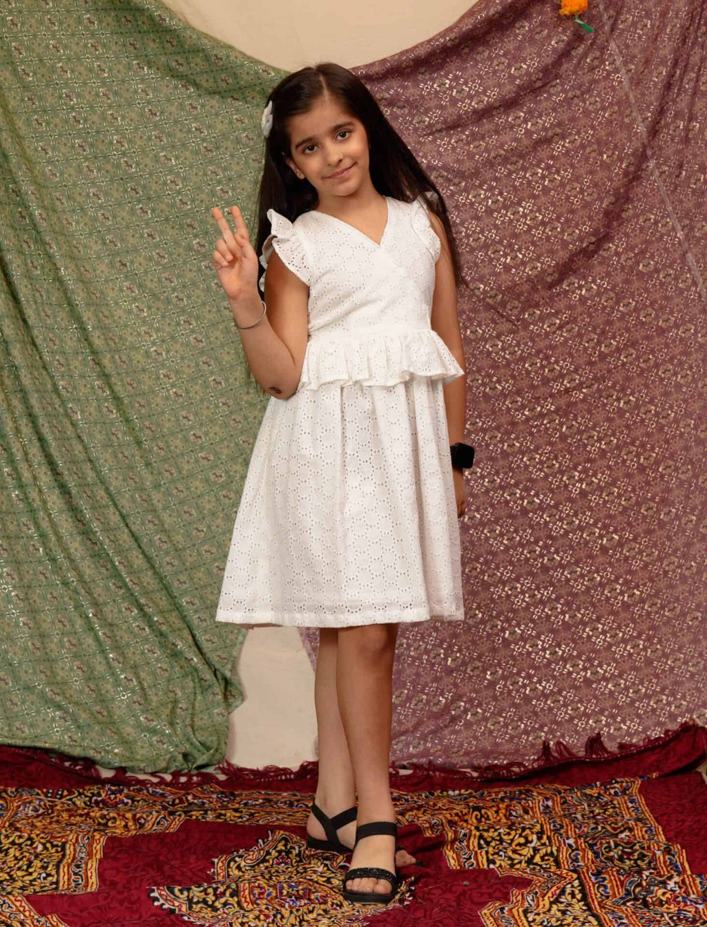 White Cutwork Collared Family Set