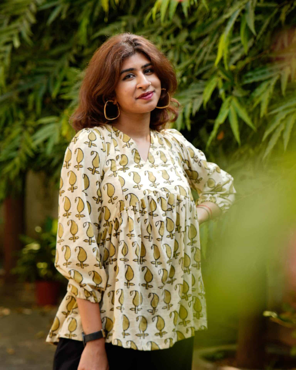 Mustard Block Print Short Kurti