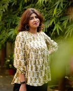 Mustard Block Print Short Kurti