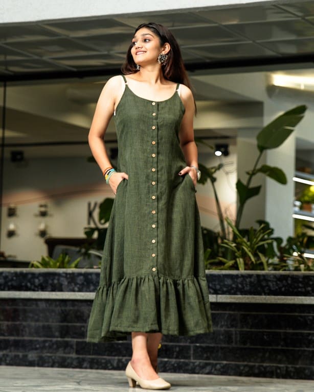 Green Checkered Strappy Maternity Dress