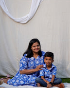 Blue Bloom Short Dress Mother Son Twinning
