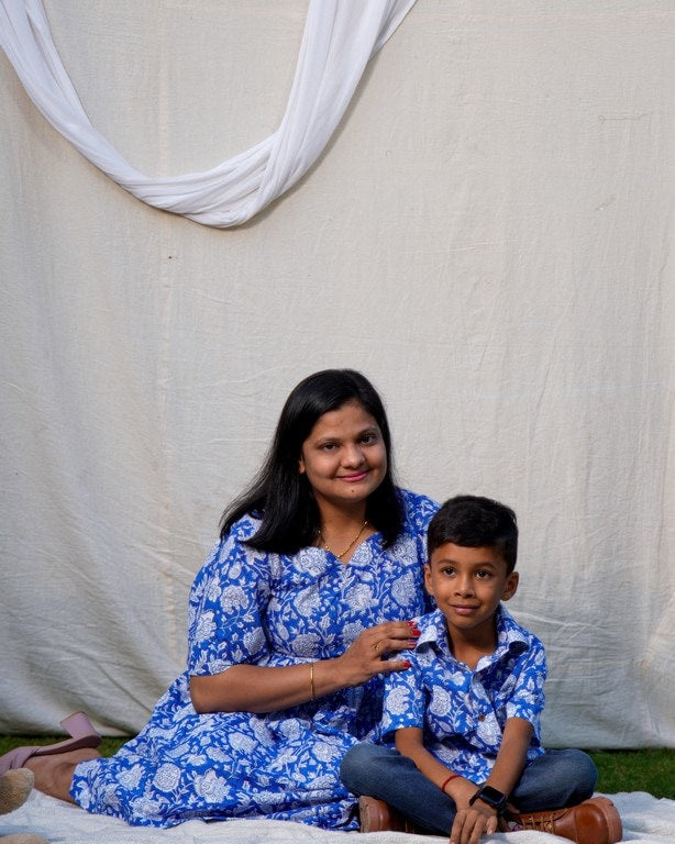 Blue Bloom Short Dress Mother Son Twinning