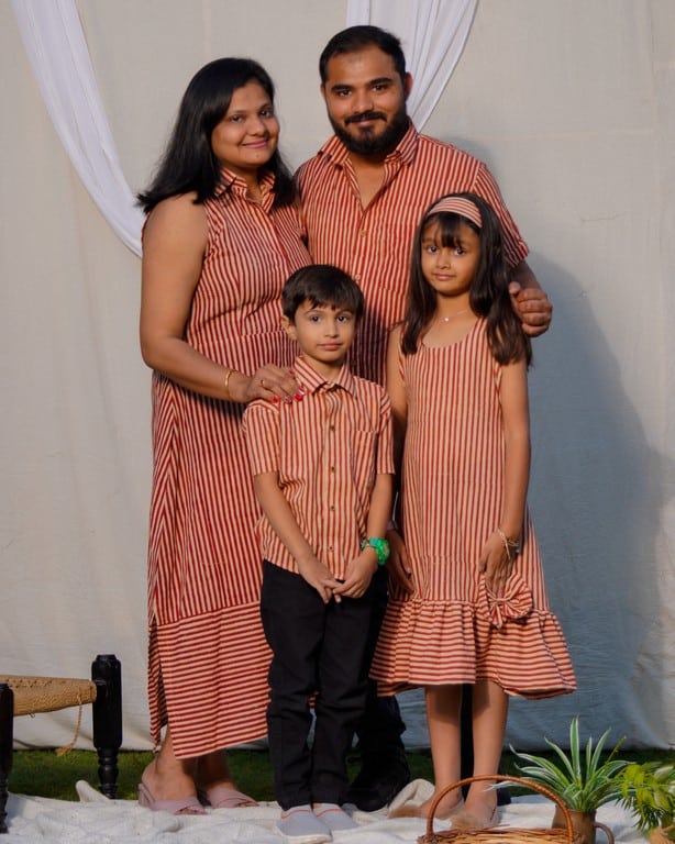 Brick Red Striped Halter Midi Family Set