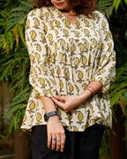 Mustard Block Print Maternity Short Kurti