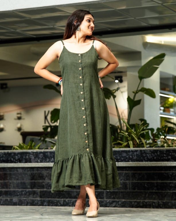 Green Checkered Strappy Dress