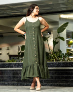 Green Checkered Strappy Maternity Dress