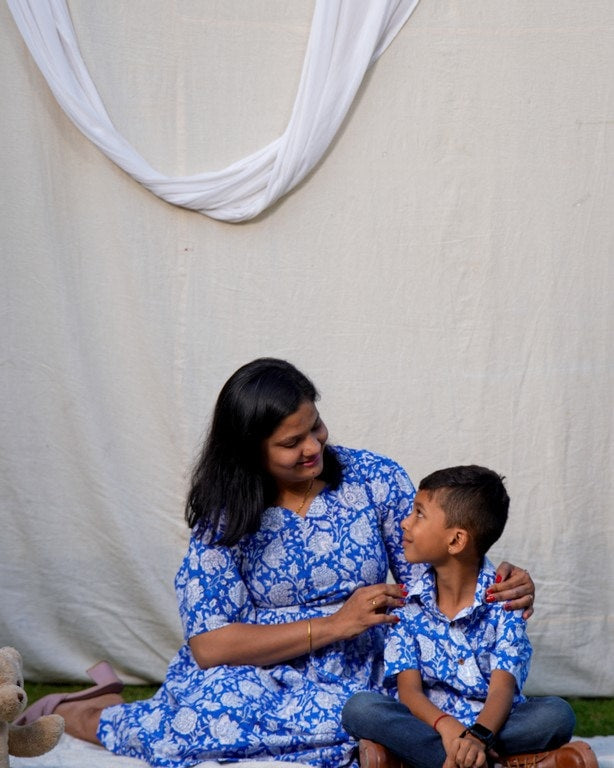 Blue Bloom Short Dress Mother Son Twinning