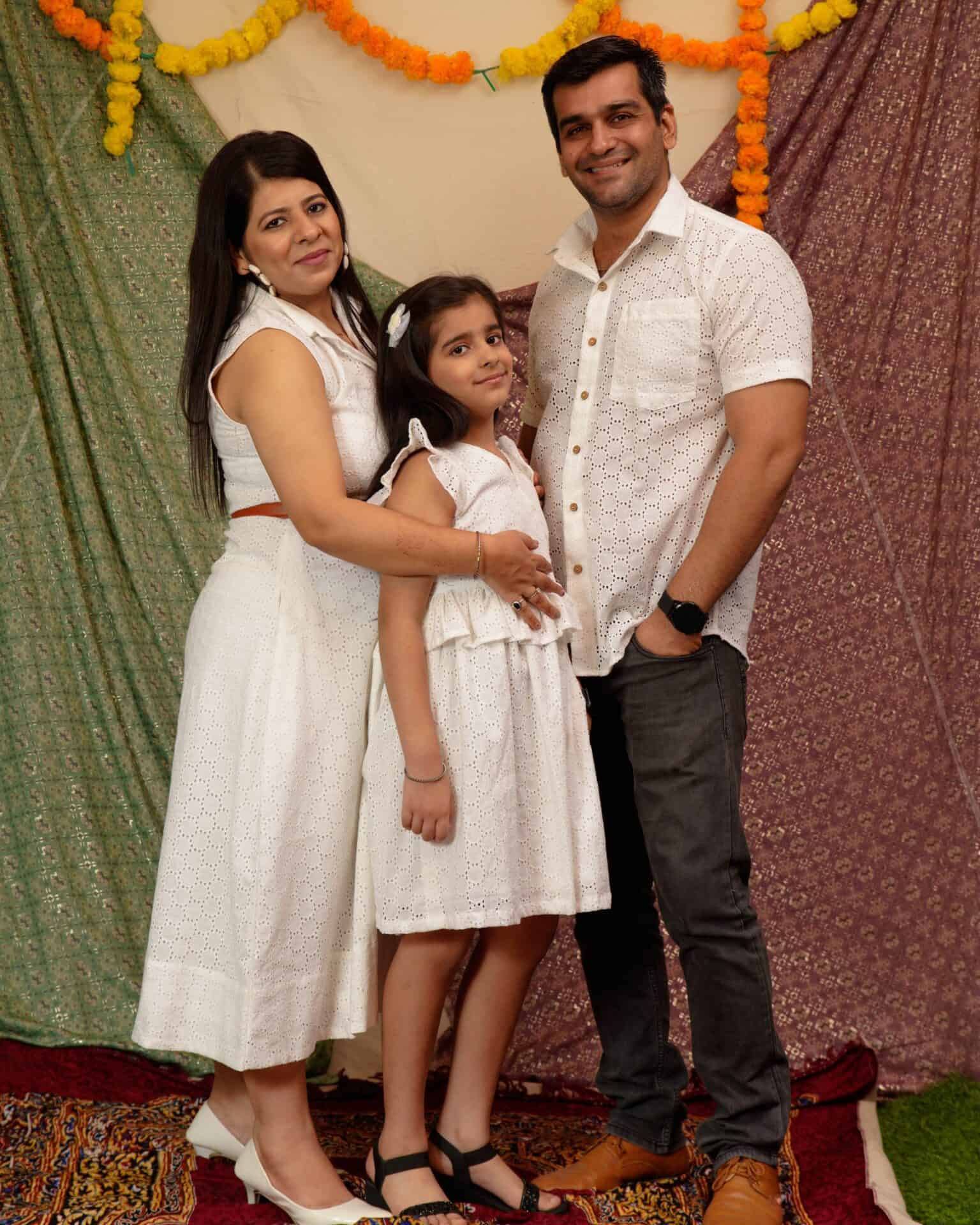 White Cutwork Collared Family Set