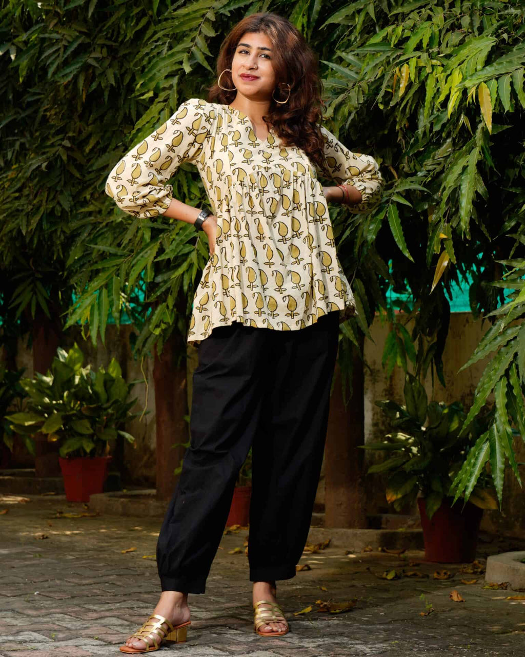 Mustard Block Print Short Kurti