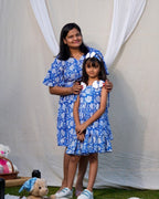 Blue Bloom Short Dress Mother Daughter Twinning