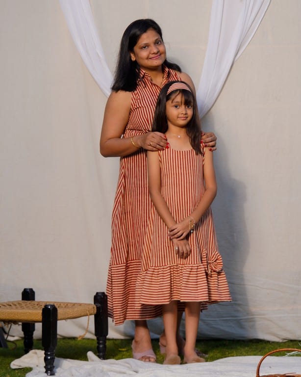 Brick Red Striped Halter Midi Mother Daughter Twinning