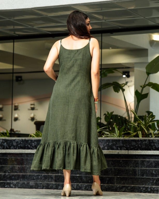 Green Checkered Strappy Dress