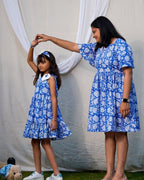Blue Bloom Short Dress Mother Daughter Twinning