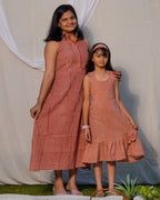 Brick Red Striped Halter Midi Mother Daughter Twinning