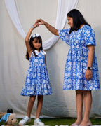 Blue Bloom Short Dress Mother Daughter Twinning