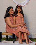 Brick Red Striped Halter Midi Mother Daughter Twinning