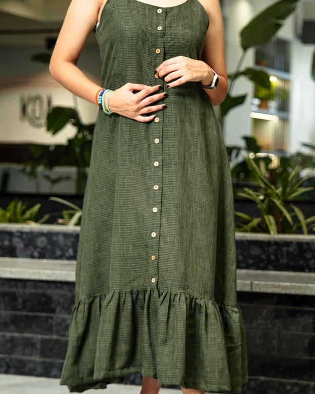 Green Checkered Strappy Dress