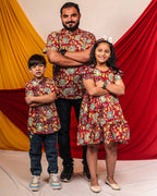 Leafing Red Floral Father Son Twinning