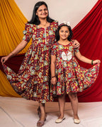 Leafing Red Floral Mother Daughter Twinning