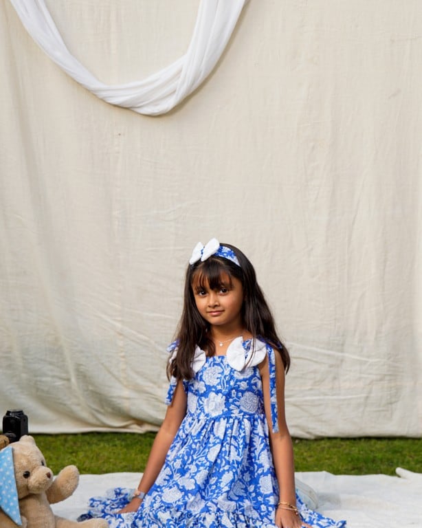 Blue Bloom Short Dress Mother Daughter Twinning