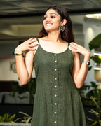 Green Checkered Strappy Maternity Dress