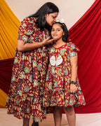 Leafing Red Floral Mother Daughter Twinning