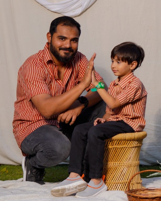 Brick Red Striped Father Son Twinning