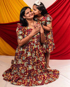 Leafing Red Floral Mother Daughter Twinning