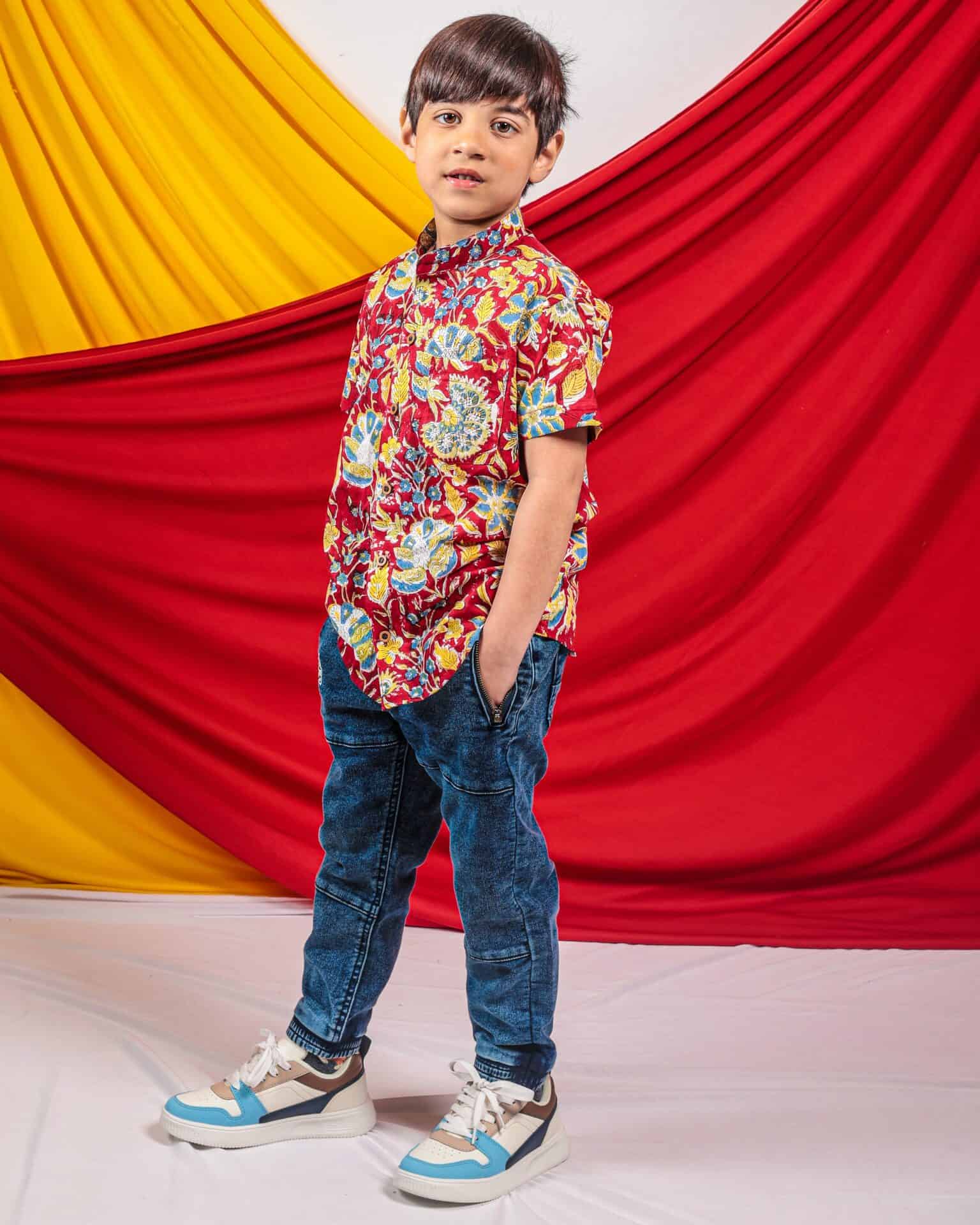 Leafing Red Floral Kids Shirt
