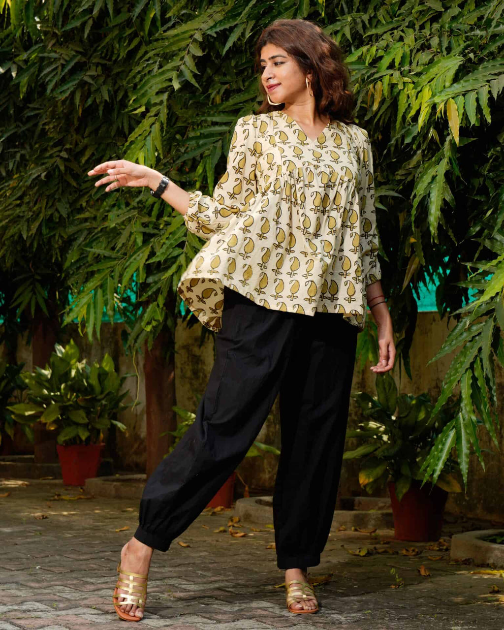 Mustard Block Print Short Kurti