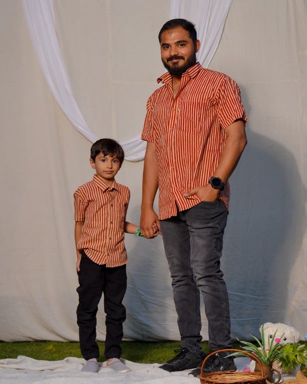 Brick Red Striped Father Son Twinning Main image