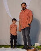 Brick Red Striped Father Son Twinning