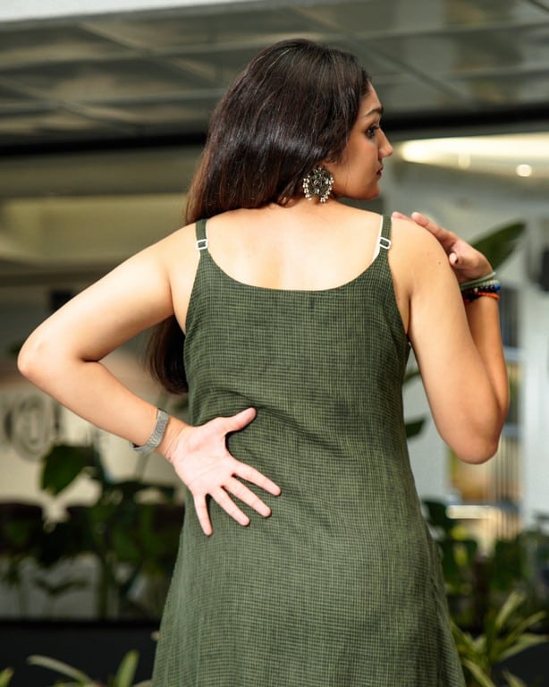 Green Checkered Strappy Maternity Dress
