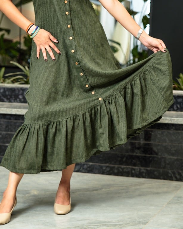 Green Checkered Strappy Maternity Dress