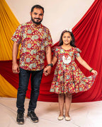 Leafing Red Floral Father Daughter Twinning