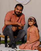 Brick Red Striped Father Daughter Twinning