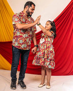 Leafing Red Floral Father Daughter Twinning