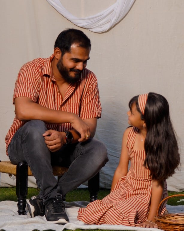 Brick Red Striped Father Daughter Twinning